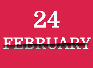 24 february calendar date white, cut in half. Viva magenta background, trend color 2023
