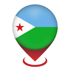Map pointer with contry Djibouti. Djibouti flag. Vector illustration.