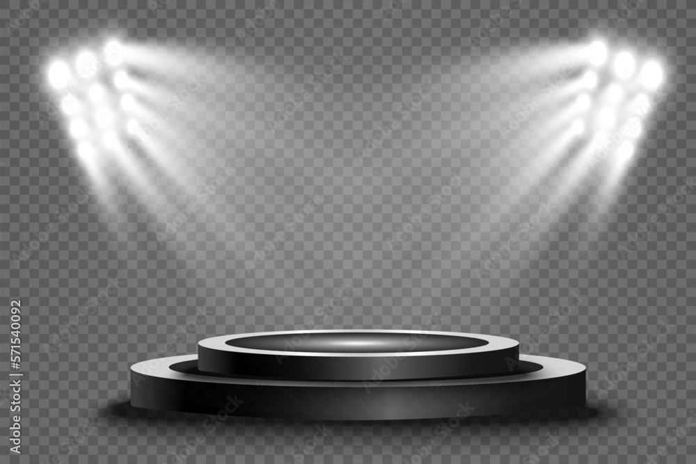 Poster realistic 3d light box with platform background for design performance, show, exhibition. vector ill