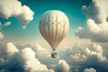 Fototapeta premium A hot air balloon heading towards the clouds in the sky, illustration - Generative AI