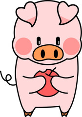 lovely pink piggy likes red apple