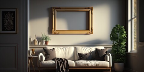 Empty Frame in a cozy living room. Generative AI