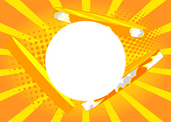 Blank Circle shape on Comic Book Background. Cartoon vector pop art comics background. Yellow Illustration.