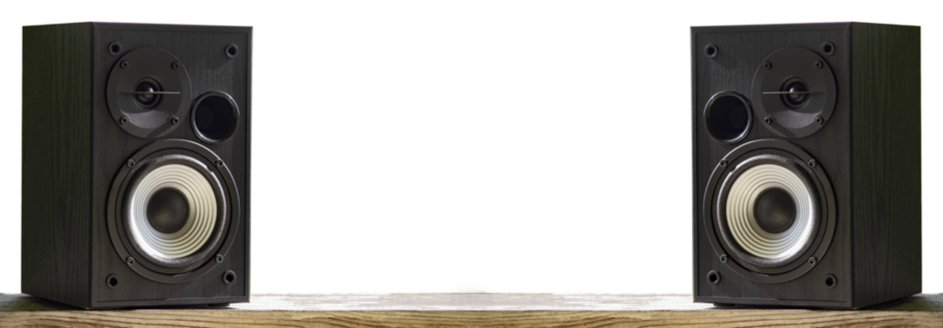 Acoustic sound speakers on transparent background. Multimedia, audio and sound concept. Copy space. The musical equipment. Close-up.