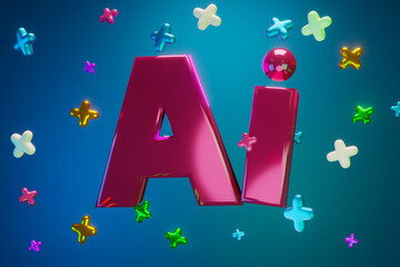 3d render. AI sign artificial intelligence. Space is blue