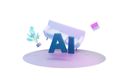3d render. Ai sign at home. Anti-graphitation