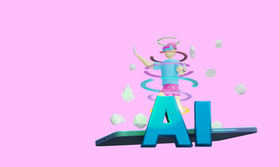 3d render. Ai sign in the metaverse and in the application on the phone