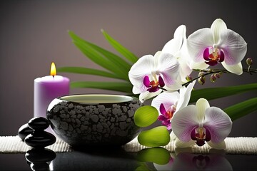 spa still life with orchid , ai generated