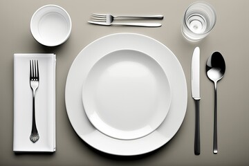 white plate and cutlery , ai generated