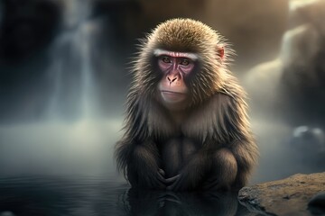 monkey in hotspring, ai generated