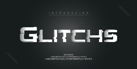 Glitch digital modern alphabet new font. Creative abstract urban, futuristic, fashion, sport, minimal technology typography. Simple vector illustration with number