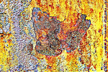Old metal surfaces covered with rust and paint residue. Rust patterns as base and background.