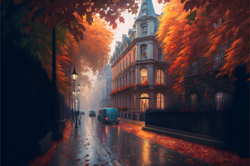Autumn in London created with generative AI technology