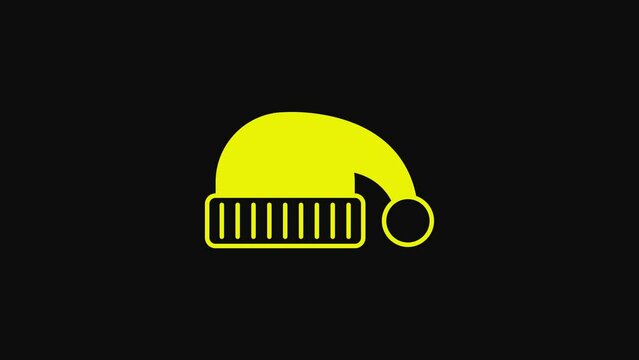 Yellow Sleeping hat icon isolated on black background. Cap for sleep. 4K Video motion graphic animation