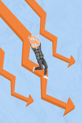 Creative abstract template graphics collage image of guy dollar instead head falling down isolated...