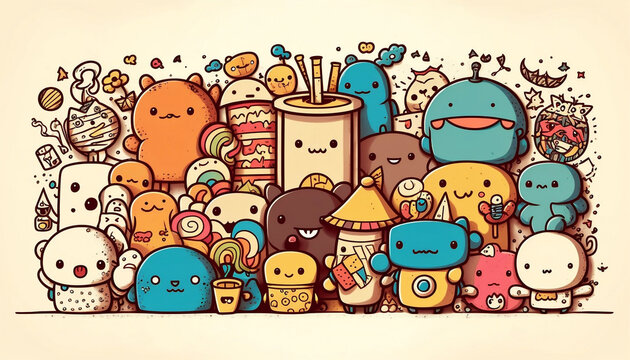 Adorable Monster Doodles, Playful Characters in Color, Cute Art for Kids