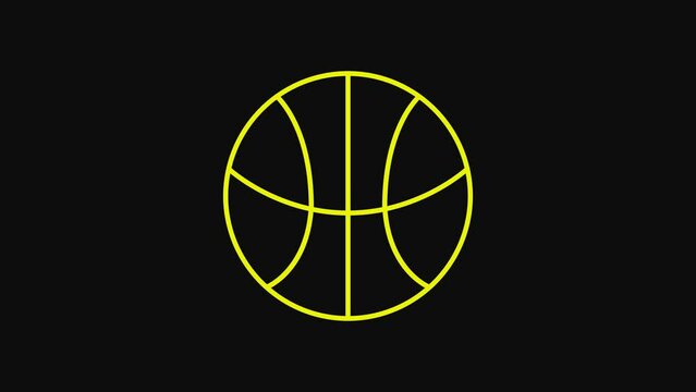 Yellow Basketball ball icon isolated on black background. Sport symbol. 4K Video motion graphic animation