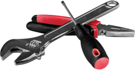 Adjustable Wrench, Flat Head Screwdriver And Pliers - Isolated