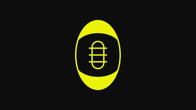 Yellow American Football ball icon isolated on black background. Rugby ball icon. Team sport game symbol. 4K Video motion graphic animation