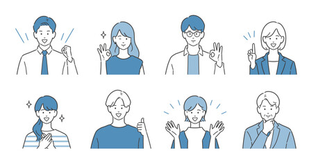 ポジティブな表情のビジネスパーソン上半身アバターセット