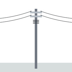 Electric pole isolated on white background. Wood power lines, Electric power transmission. High voltage wires. free space for text. copy space.