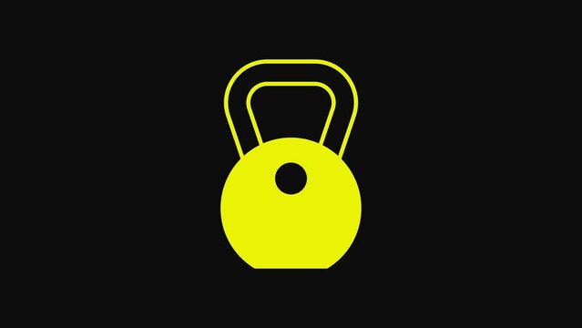 Yellow Weight icon isolated on black background. Kilogram weight block for weight lifting and scale. Mass symbol. 4K Video motion graphic animation
