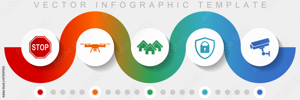 Aufkleber home security infographic vector template with icon set, miscellaneous icons such as stop sign, dron