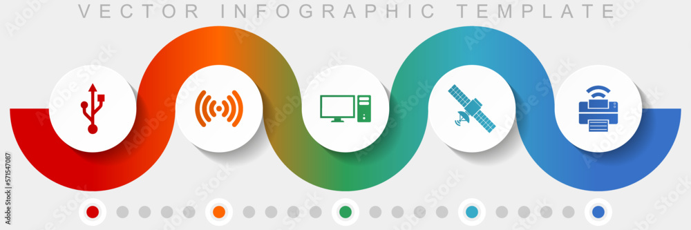 Leinwandbilder Technology infographic vector template with icon set, miscellaneous icons such as usb, wifi, computer, satellite and printer for webdesign and mobile applications