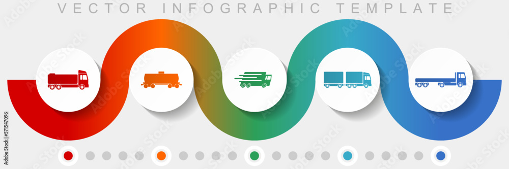 Aufkleber transport infographic vector template with icon set, miscellaneous icons such as truck, cistern, wag