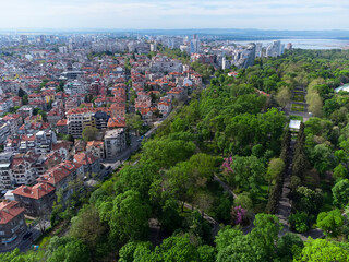 Aerial view of city of Burgas and Burgas sea garden, Bulgaria