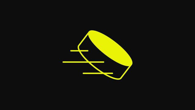 Yellow Hockey puck icon isolated on black background. 4K Video motion graphic animation