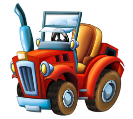 Cartoon farm tractor excavator - on white background - illustration for the children