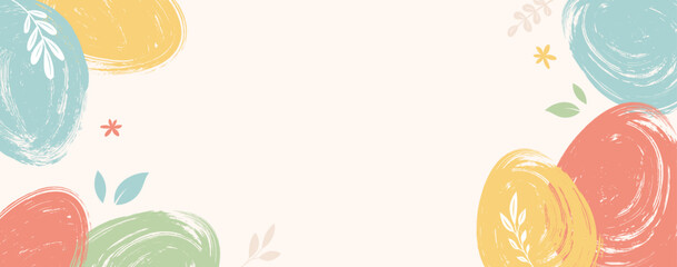 Easter abstract background. plants, eggs and flowers. Modern style design, pastel colors