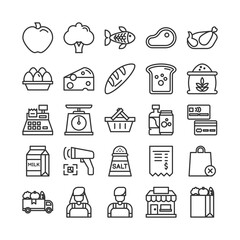 grocery set elements line icons