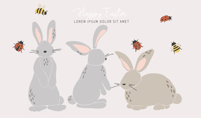 Abstract rabbit silhouette, boho isolated bunny, Easter traditional elements, Easter bunny decoration, funny rabbit, vector illustration, Happy Easter