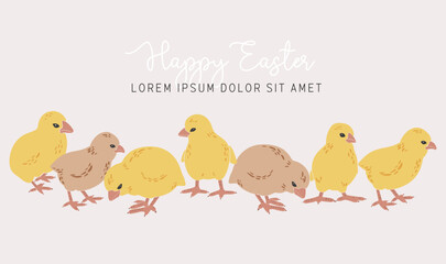Abstract Easter chickens set, boho Easter chickens, Easter chicks decoration, traditional elements, Happy Easter vector card © ElenaVector44