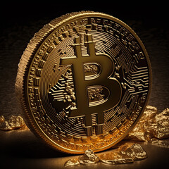 imagine of a bitcoin in gold, rich life. Generative ai