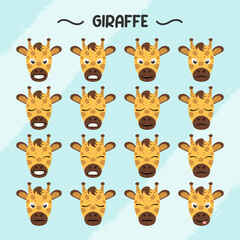 Collection of giraffe facial expressions in flat design style