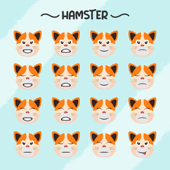 Collection of hamster facial expressions in flat design style