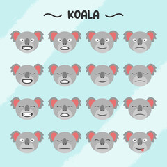 Collection of koala facial expressions in flat design style
