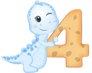 Blue Dinosaur and Number 4