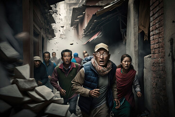 Fototapeta premium AI generated a frightened crowd of people run from an earthquake or some kind of disaster