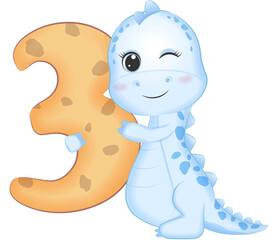 Blue Dinosaur and Number 3
