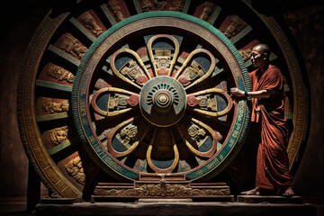 Fototapeta na wymiar AI generated Wheel of Dharma representing the path to liberation