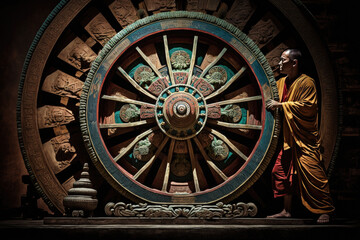 Fototapeta na wymiar AI generated Wheel of Dharma representing the path to liberation