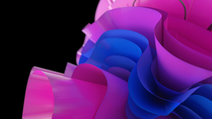 Multicolored curved surfaces background. Abstract 3D background of pink colors.