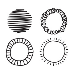 Hand drawn circles sketch. Rounds scribble line circles. Doodle circular logo design elements. Vector illustrations