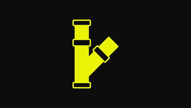 Yellow Industry metallic pipe icon isolated on black background. Plumbing pipeline parts of different shapes. 4K Video motion graphic animation