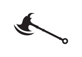 Cutting axe, medieval battle axe vector isolated on white.