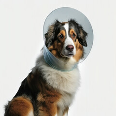 dog wearing medical cone around neck